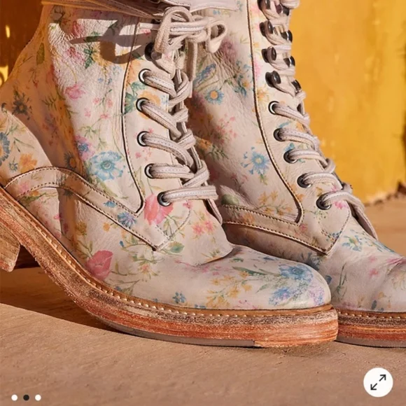 NWOB Free People Santa Fe Combat Boot in floral ecru - Picture 2 of 13